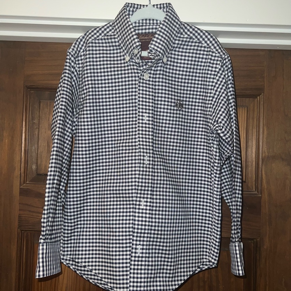 Boys Polo Button Down Collar Gingham Navy Blue - Brooks Brothers XS
